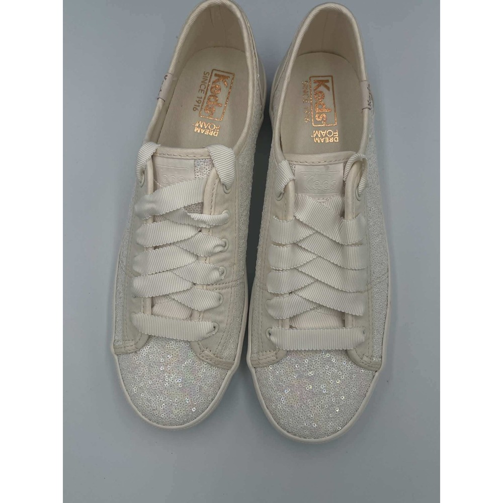 Keds Kickstart Mini Sequin Cream Sneakers Grosgrain Laces WF60753 Mens 7.5 M